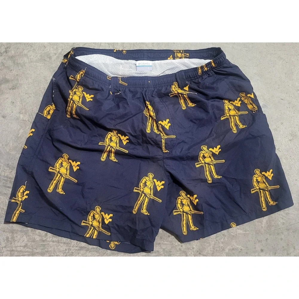 Mens Columbia PFG WVU West Virginia Mountaineers Swim Trunks Large 6